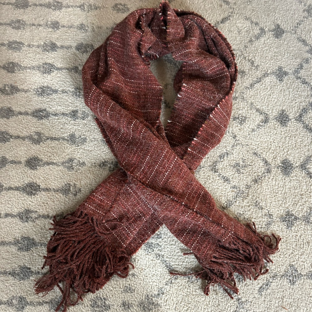 Maroon Knit Scarf with Fringe
